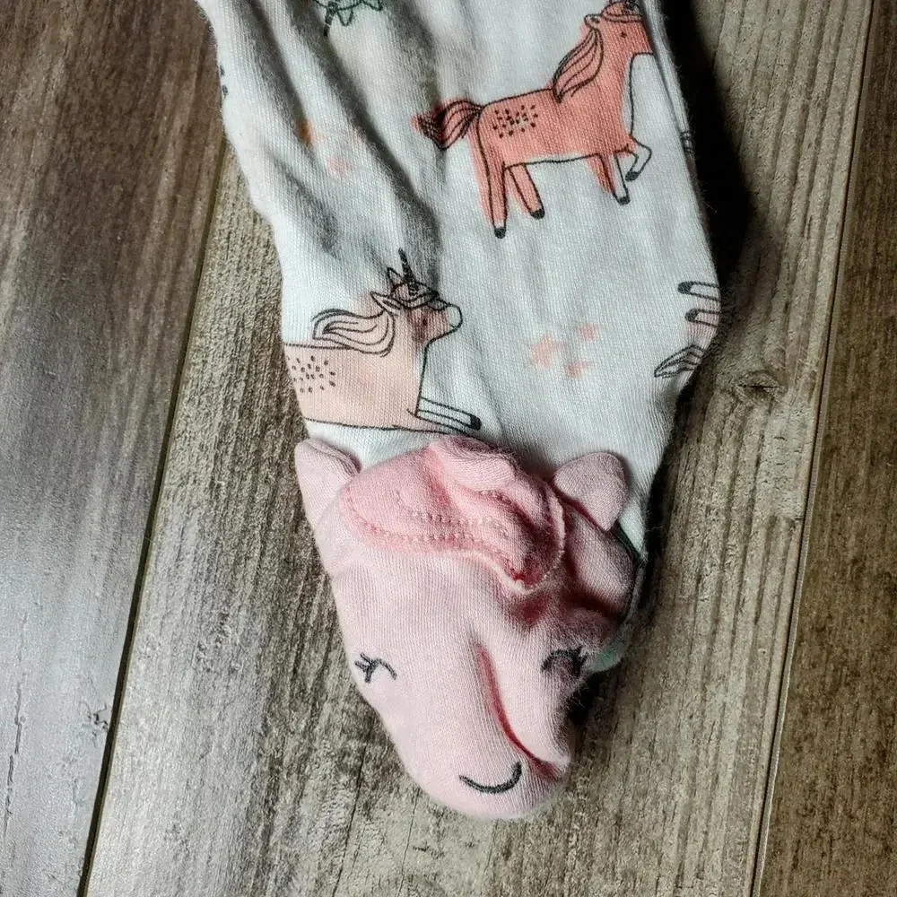 Child of Mine by Carter's Pink & Green Unicorn Footed Pajamas